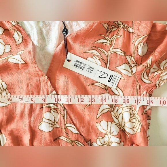 Minkpink's Lovina Wrap Style Mini Dress Coral Pink Floral Print Size M… - Picture 12 of 16
